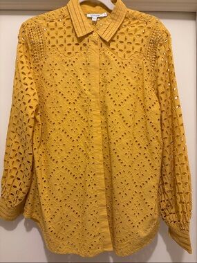Chico's Mustard Yellow Eyelet Button-Down Shirt